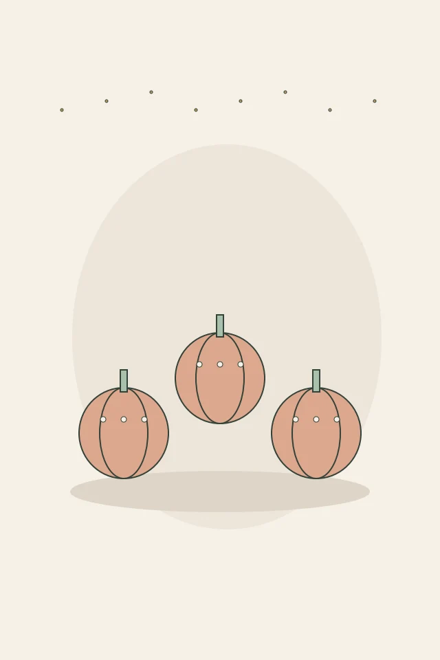 Original digital illustration: Ghost-painted orange and black mini pumpkins with small stars.