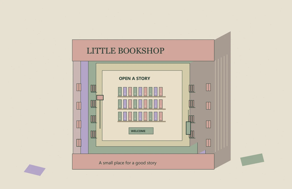 Original Paper Atelier digital illustration of the four-layer Bookshop; not a photograph or a physically tested model.