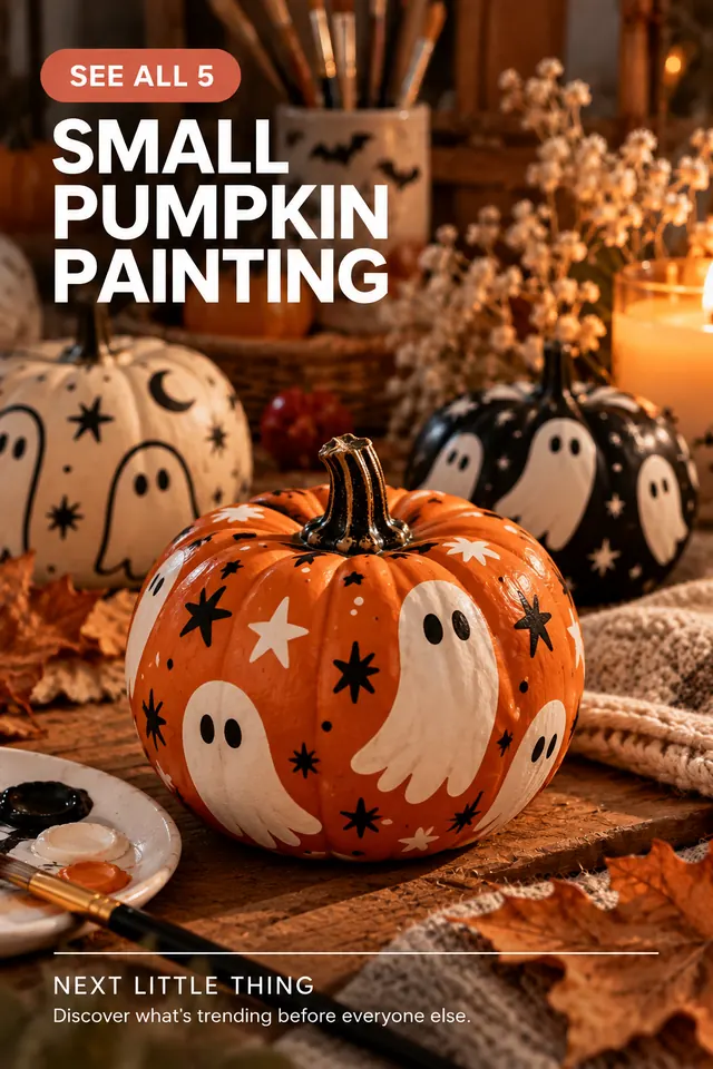 Ghost-painted orange and black mini pumpkins with small stars.