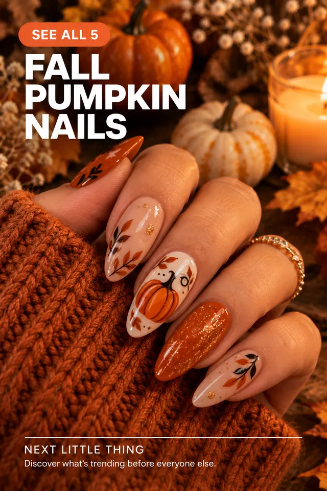 Warm autumn pumpkin nail art.