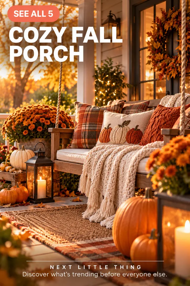 Cozy fall porch decorating direction with warm seasonal layers.